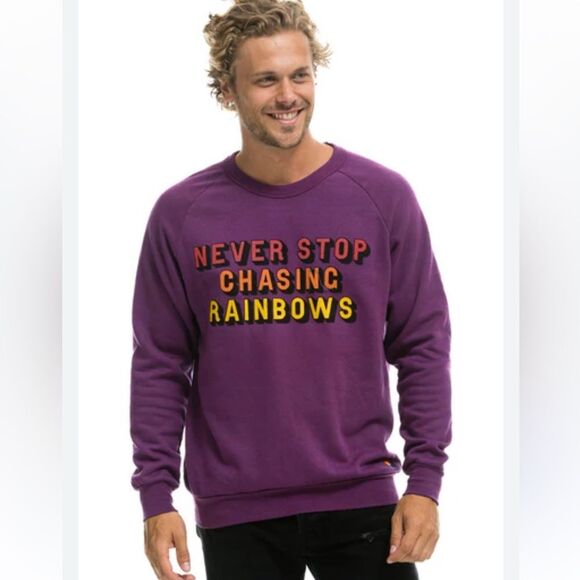 New Aviator Nation NEVER STOP CHASING RAINBOWS CREW SWEATSHIRT - PURPLE- Small - Picture 1 of 11